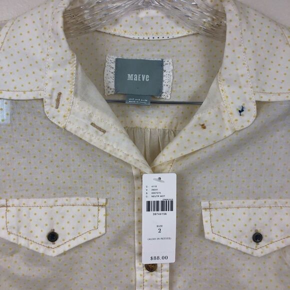 Anthropologie Maeve Swiss Polka Dot Button Up Shirt Cotton Casual NWT Yellow - Picture 3 of 5